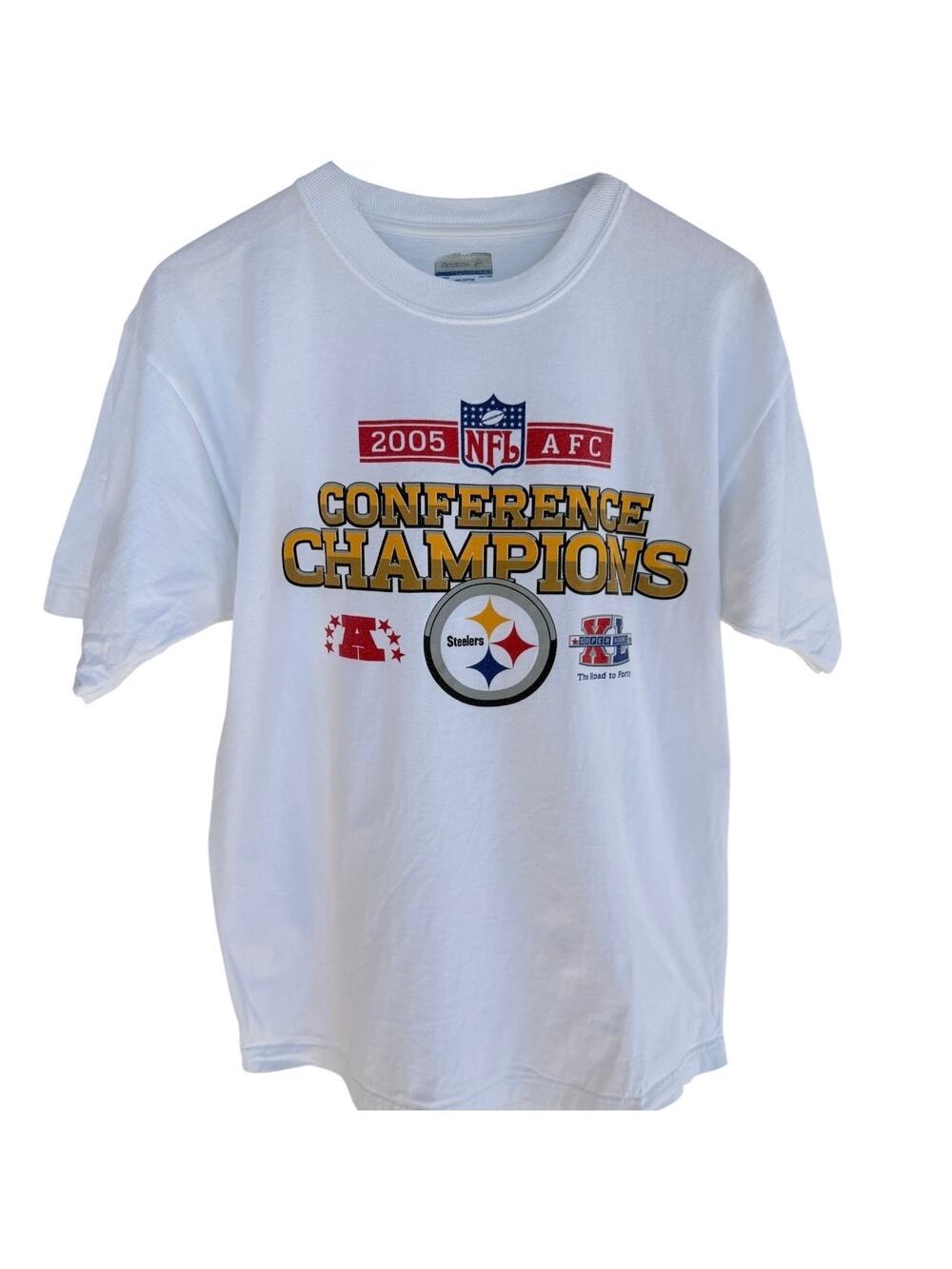 Steelers 2005 AFC Champions T Shirt Mens Large White Reebok NFL Football Graphic